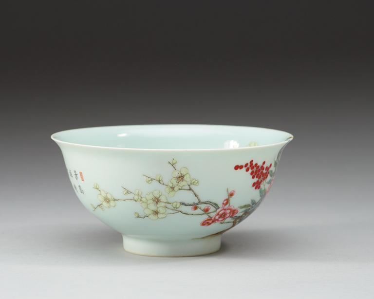 A Chinese famille rose bowl, 20th Century, with Hongxian four character red mark.