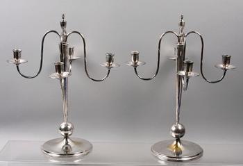 KANDELABRAR, ett par, nysilver, CG Hallberg, 1900-talets mitt.