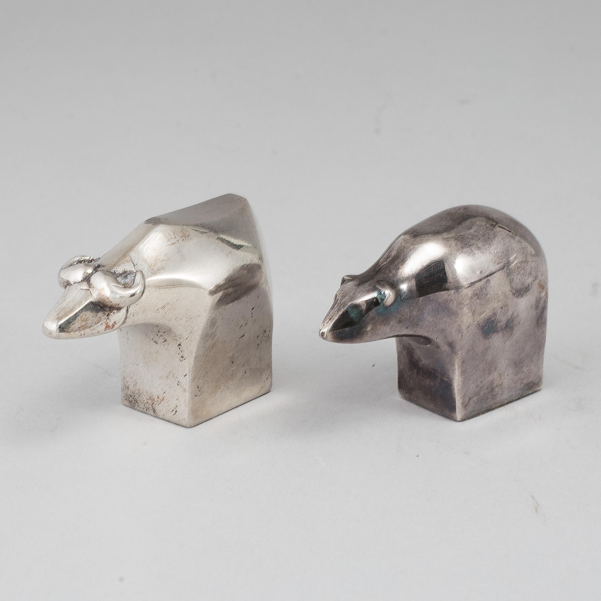 Two electro plated zinc figurines from Dansk Designs, Japan.