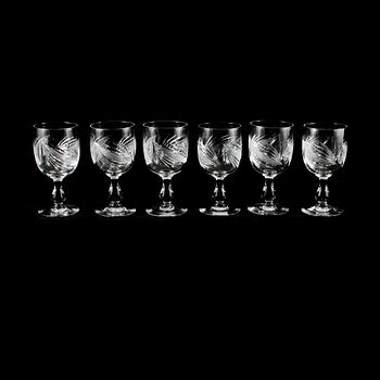 VINGLAS, 6 st, glas, tidigt 1900-tal.