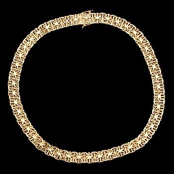 COLLIER, 18 k guld, x-länk, Svenska Guldvaruaktiebolaget T Be, Stockholm, 1963. Vikt ca 43 g.