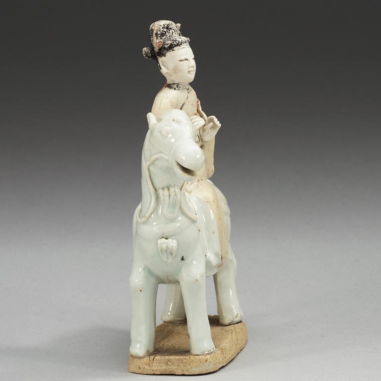 A blanc de Chine equestrian figure, Qing dynasty, 18th Century.