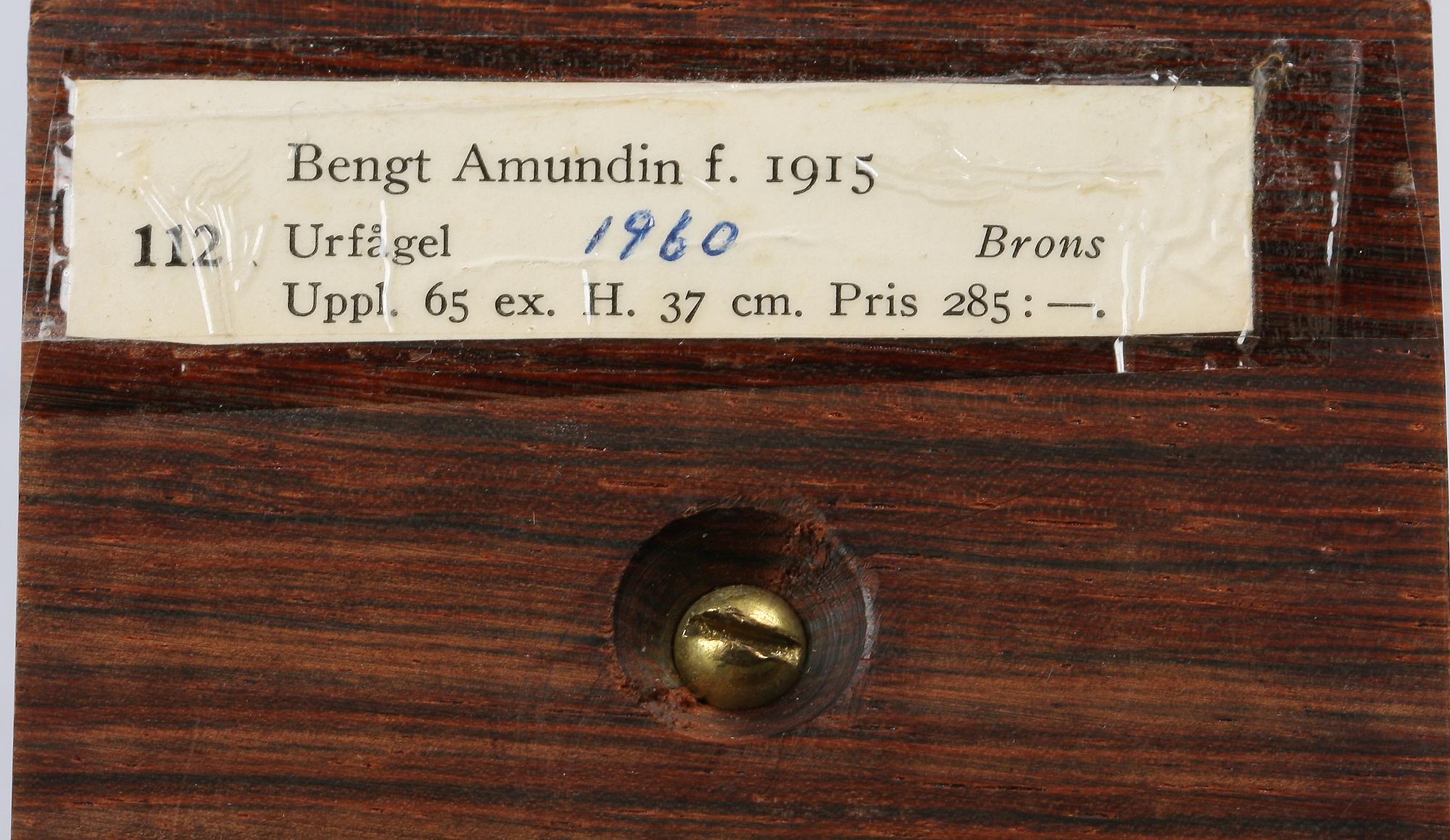 AMUNDIN, BENGT, skulptur, brons, sign o dat 57, numrerad 33/65.