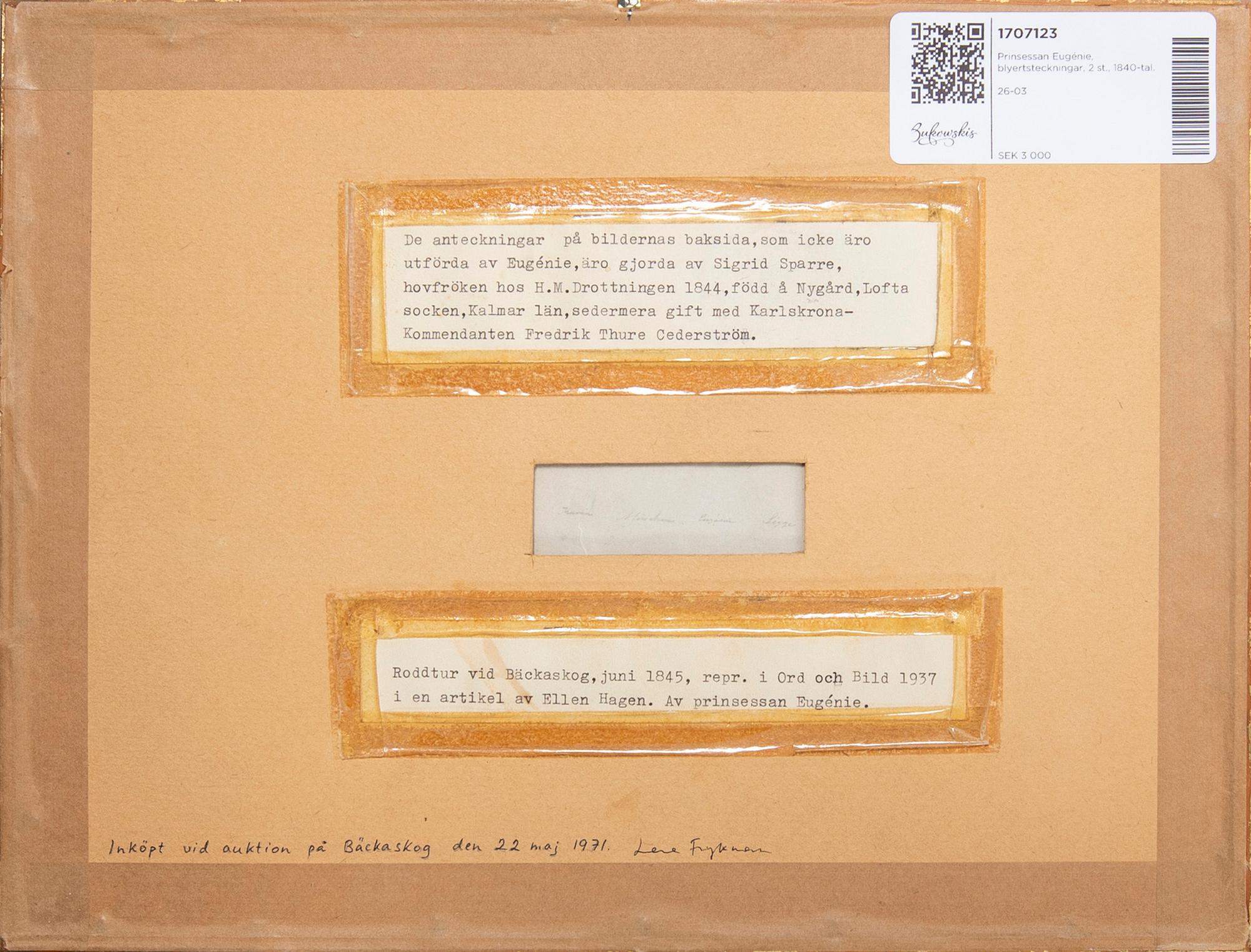 Prinsessan Eugénie, Pencil drawings, 2 pcs., 1840s.