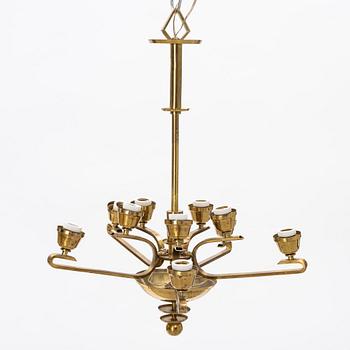 A ceiling brass lamp, ca 1930-/40's.