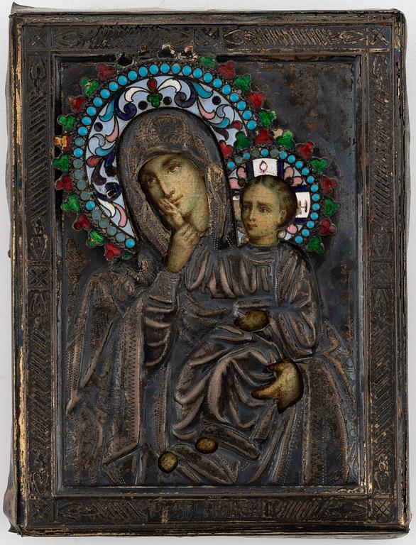 A Russian icon with silver and enamel oclad, 1896-1908.