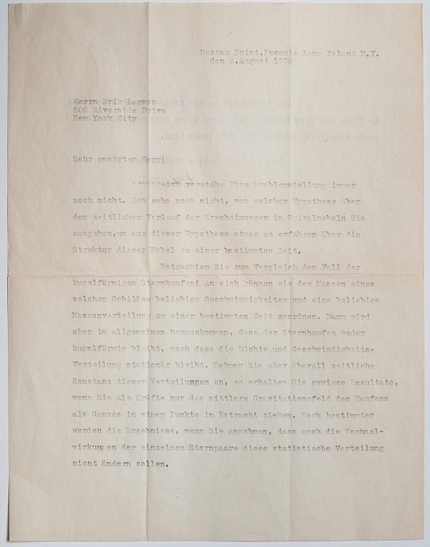 Albert Einstein (1879-1955) two letters, signed 1938.