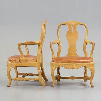 A pair of Swedish Rococo 18th century armchairs.