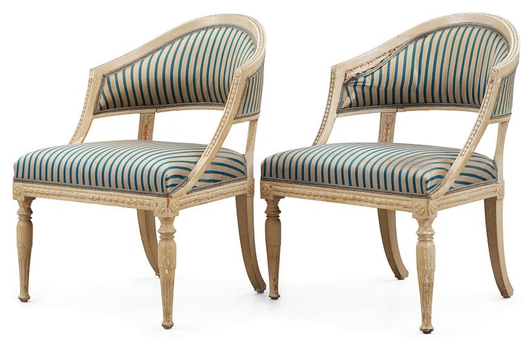 A pair of late Gustavian circa 1800 armchairs, by E. Ståhl.