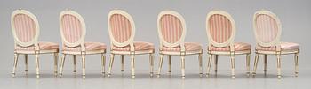 Six Gustavian late 18th century chairs.