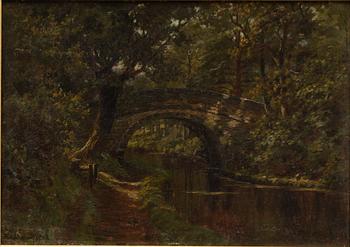 English artist, reportedly Benjamin W Leader (1831-1923), Landscape with a river.