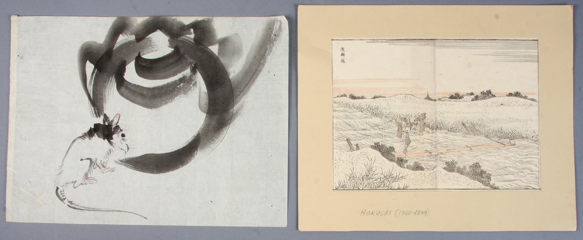 TRÄSNITT samt TECKNING, Japan, 1800-tal.