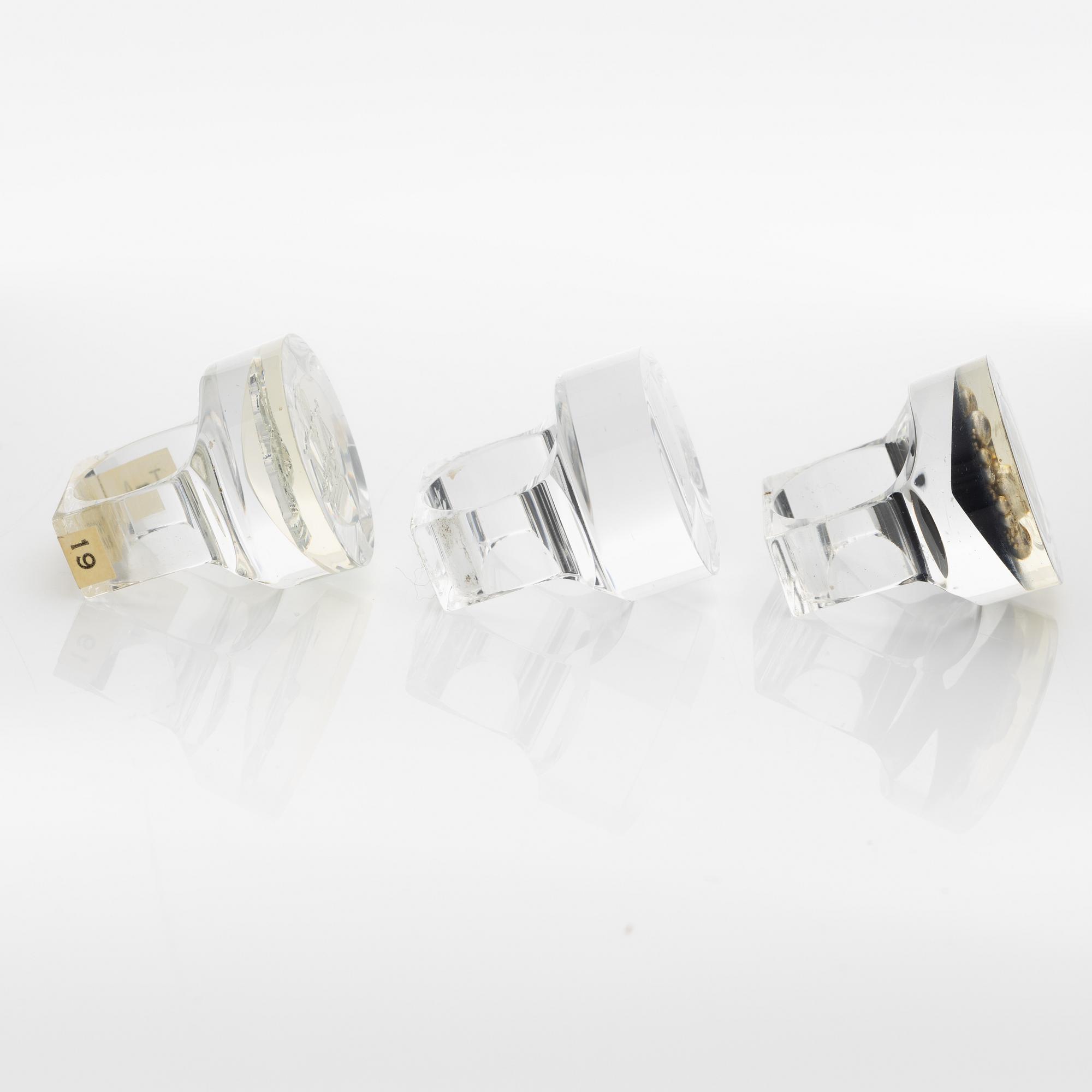Siv Lagerström, three acrylic plastic rings, 1970s.
