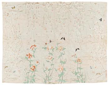 1142. A large Chinese silk embroidery, Qing dynasty (1644-1912). (measure 143 x 180 cm).