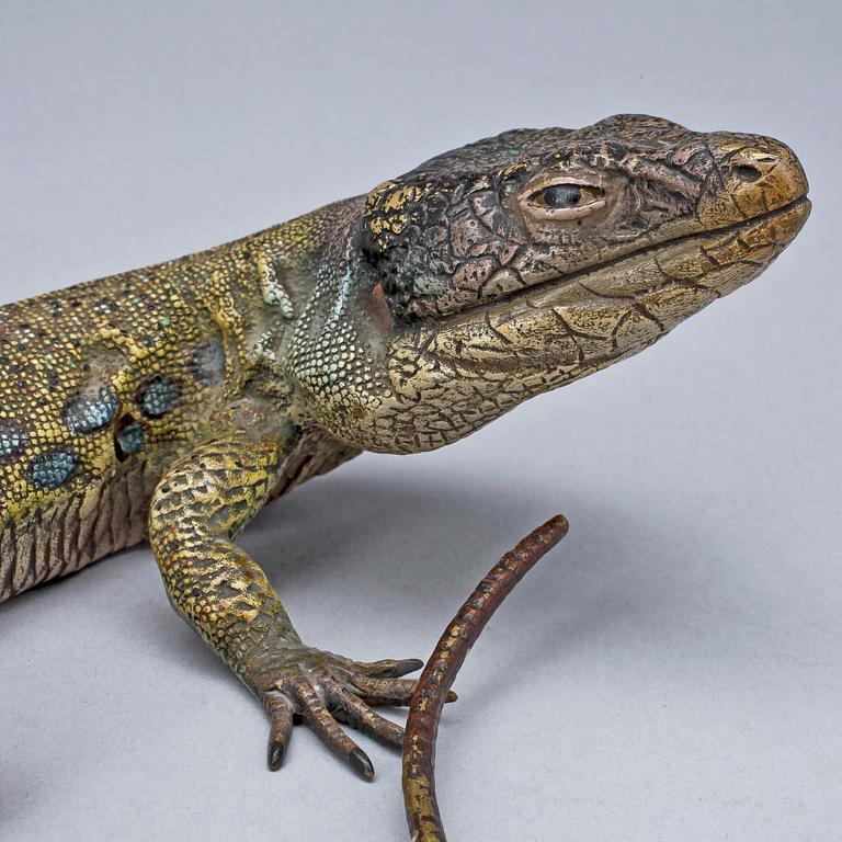 A Franz Bergmann painted bronze figure of a lizard, Vienna, early 20th Century.