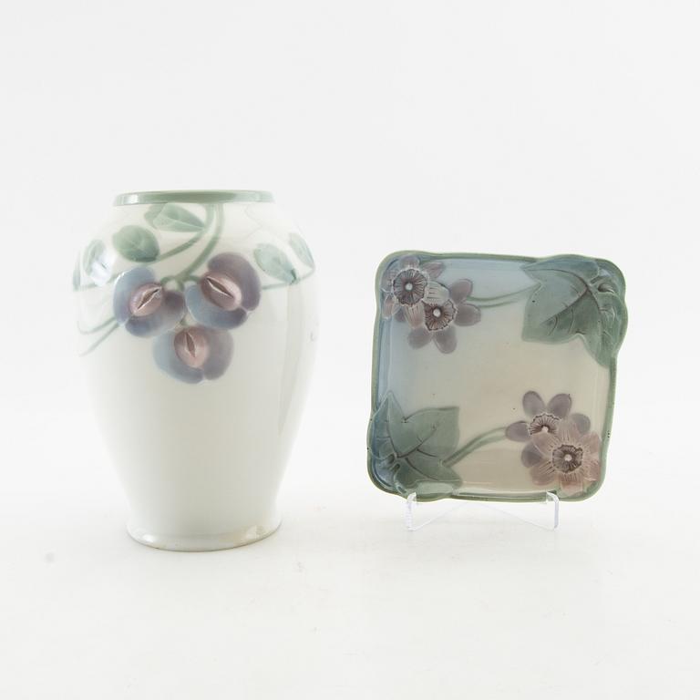 Vase and plate Rörstrand Art Nouveau early 20th century porcelain.