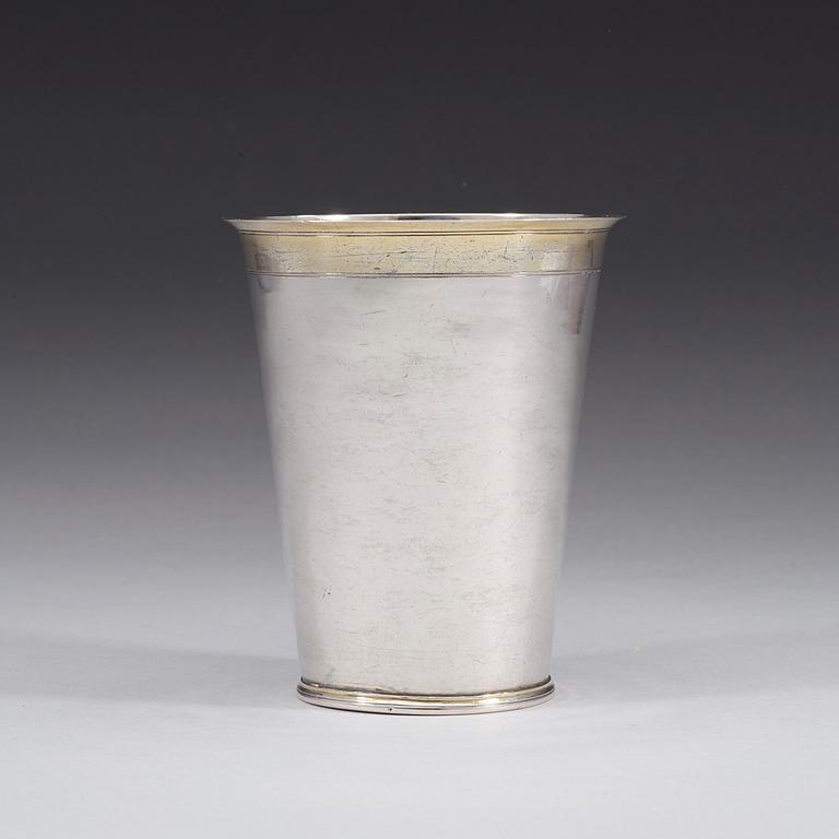 A Swedish early 18th century parcel-gilt beaker, marks of Johan Rudman, Gävle (1689-1727).