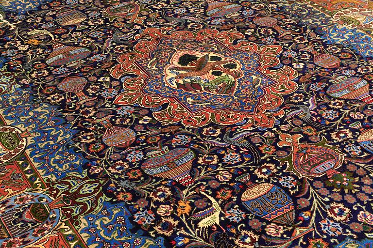A CARPET, Figural Kashmar, ca 396 x 304 cm.