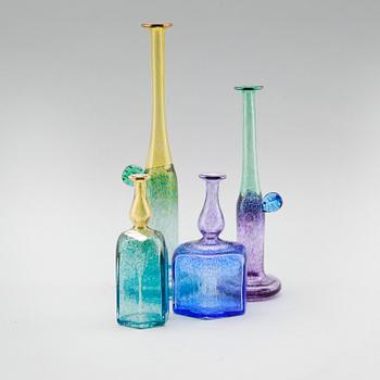 FLASKOR, 4 st, glas, Bertil Vallien, Kosta.