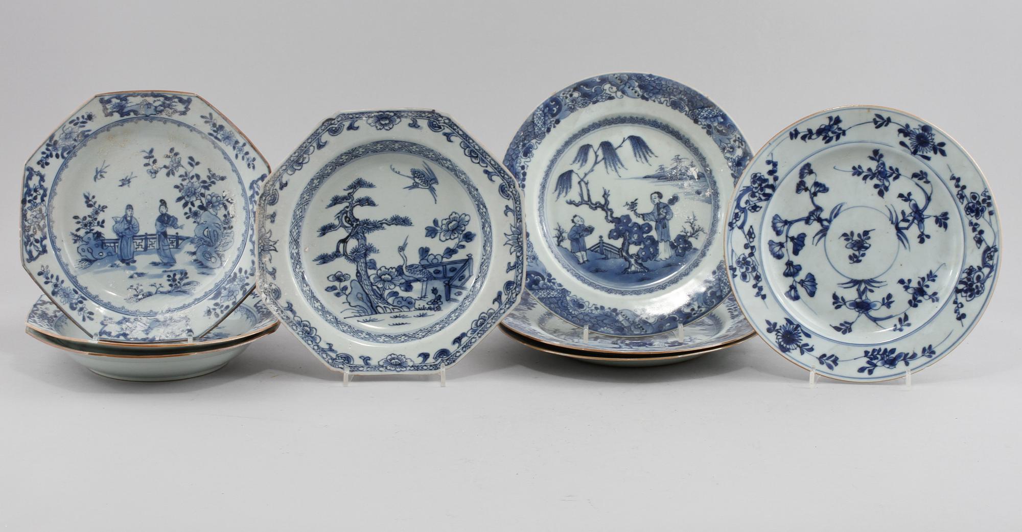 TALLRIKAR, 8 st, porslin, Kina, 1700-tal.