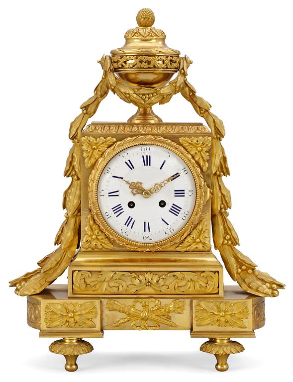 A French Louis XVI-style late 19th century mantel clock by Popon.