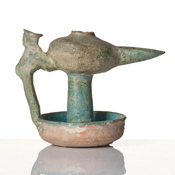 Oljelampa,  lergods med turkos glasyr, Sannolikt Keshan.