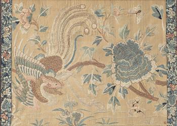 A pair of silk embroideries, China, Qing dynasty, 19th century.