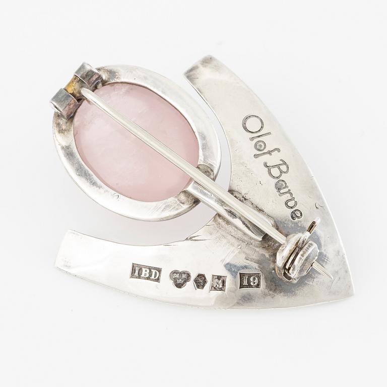 Olof Barve, brooch, silver with cabochon-cut rose quartz.