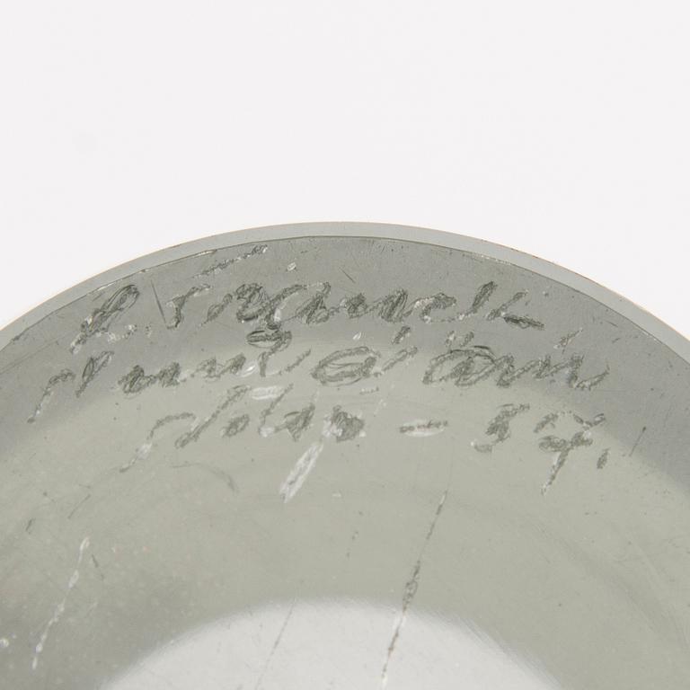 A glass vase signed K. Franck, Nuutajärvi Notsjö -57.