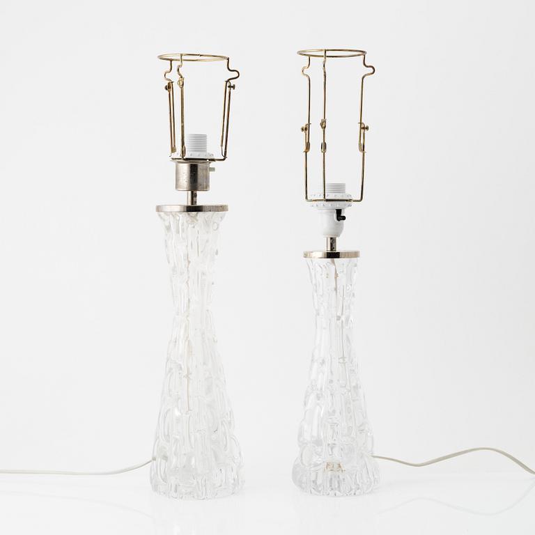Carl Fagerlund, two glass table lights, Orrefors.