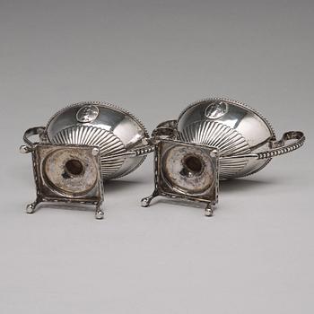 A pair of Swedish 18th century silver sugar-bowls and covers, mark of Johan Ekholm, Stockholm 1792.