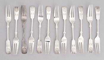 BESTICK, 48 delar, silver och nysilver, "Musslan", finska stämplar 1871-1954.