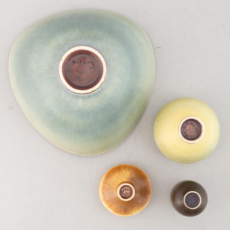 Berndt Friberg, a group of three stoneware bowls and a vase, Gustavsberg Studio.