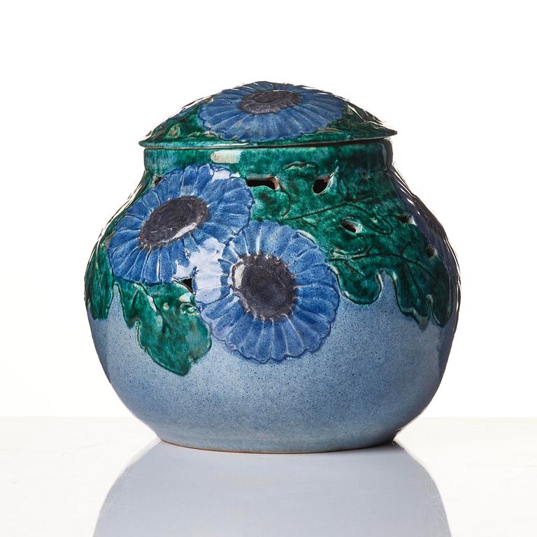 Hilma Persson-Hjelm, a glazed earthenware  art nouveau lidded vase, executed in her own studio, Arvika, 1920, No. 1008.