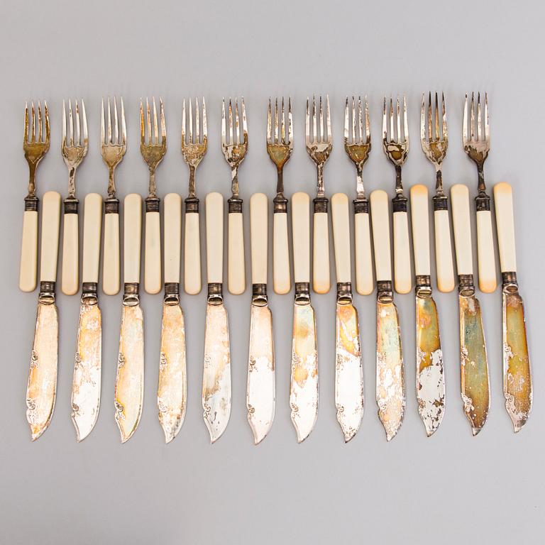 A 24-piece set of British EPNS salad cutlery from the early 20th Century.