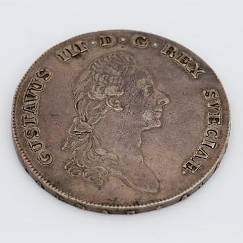 RIKSDALER, silver, Gustav III, Stockholm, 1775. Vikt ca 29,28 g.