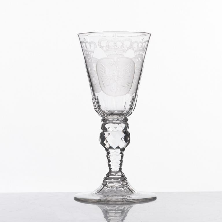 A cut and engraved glass goblet, 18th Century, presumably Kungsholms glasbruk.