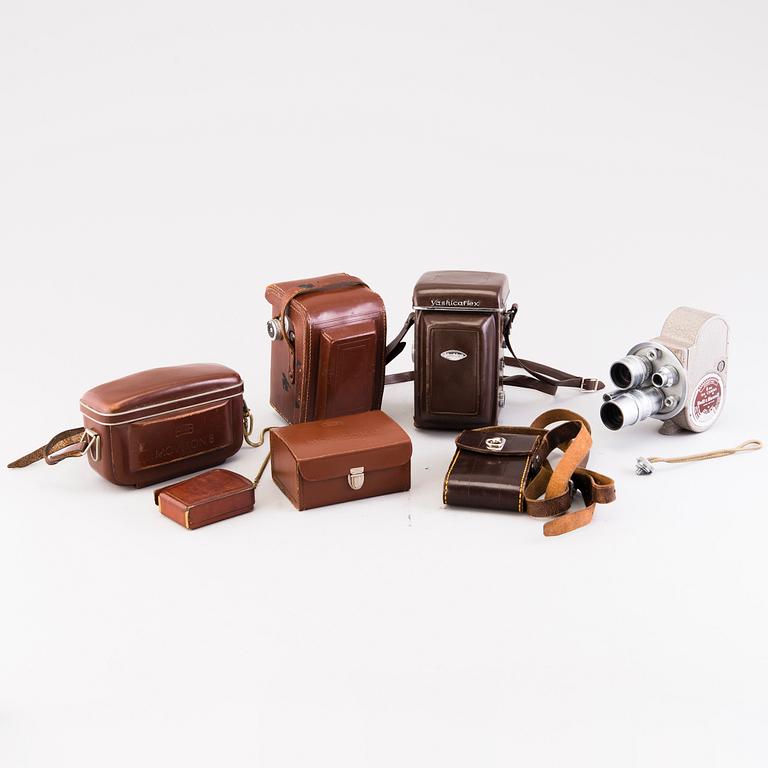 Set of five cameras, with accessories, 1920-50-tal.