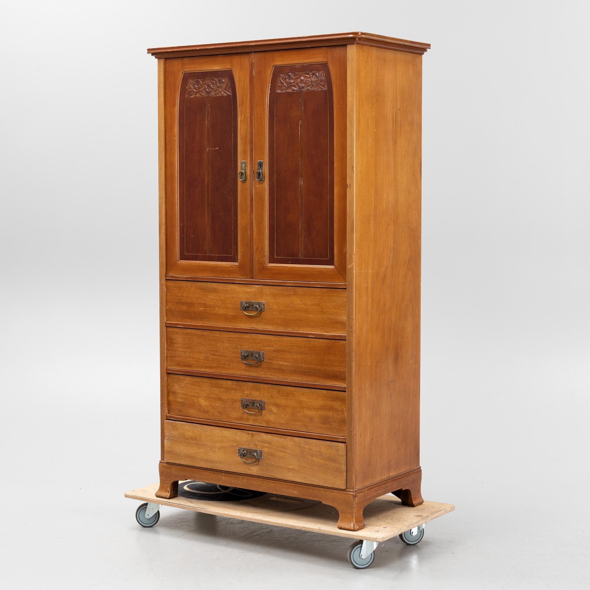 A mahogny veneered art noveau archive cabinet, early 20th Century.