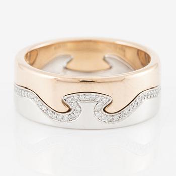 Georg Jensen "Fusion" two rings 18K white gold and rose gold, set with round brilliant-cut diamonds.