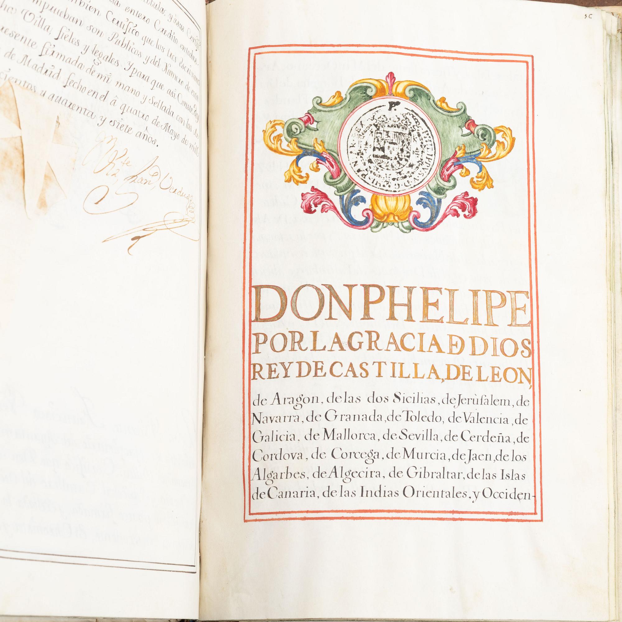 Spanish patent of nobility for the family Sanchez del Bellmont, issued 1742.