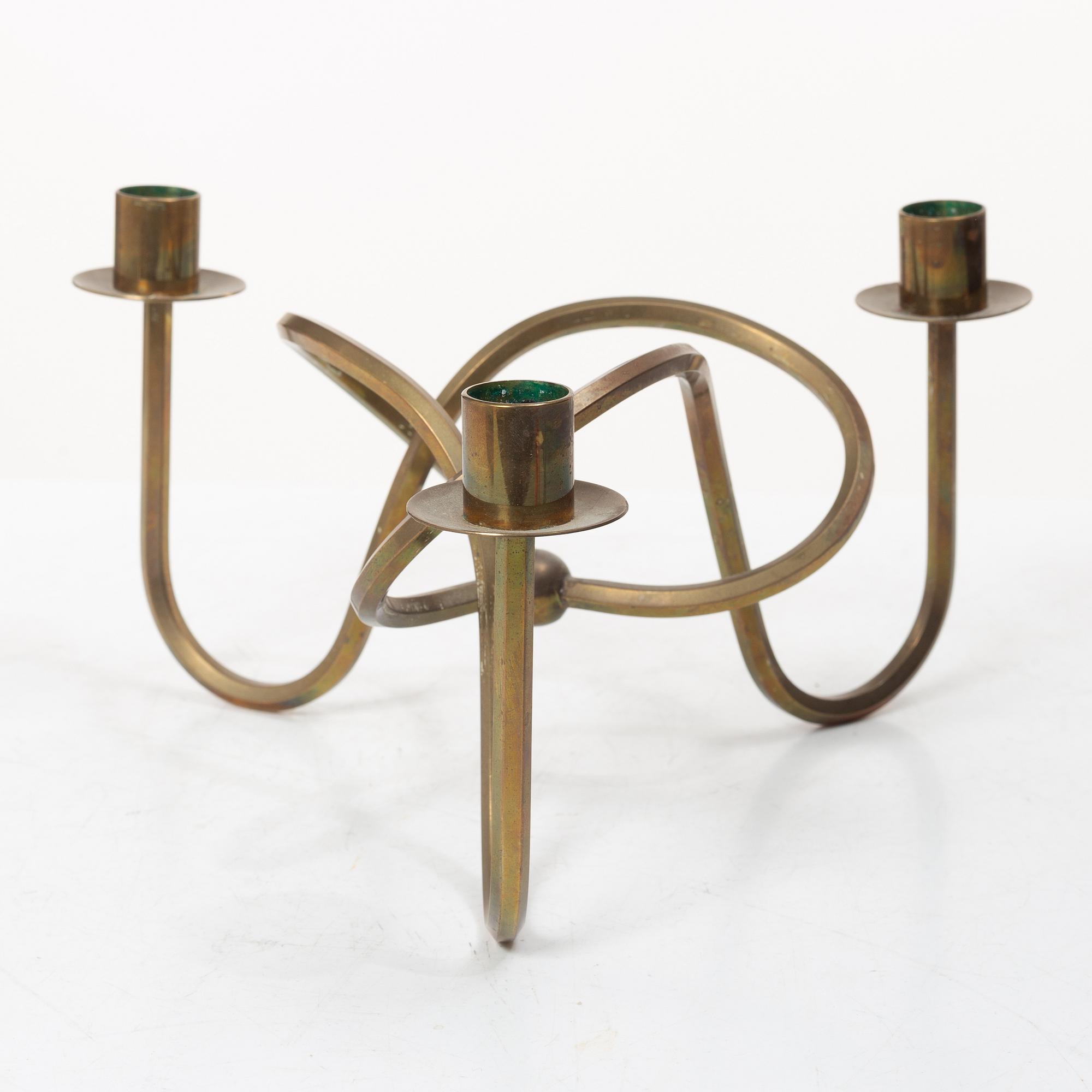 Josef Frank, 'Vänskapsknuten' brass candelabrum, Svenskt Tenn.