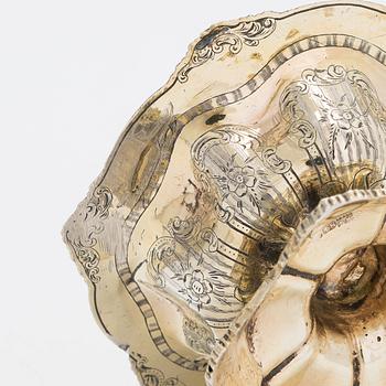 A mid-19th-century parcel-gilt silver salt cellar, Moscow 1846.