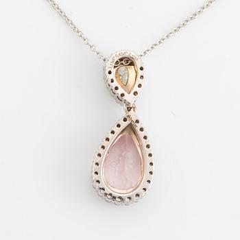 Pear shaped morganite and diamond necklace.
