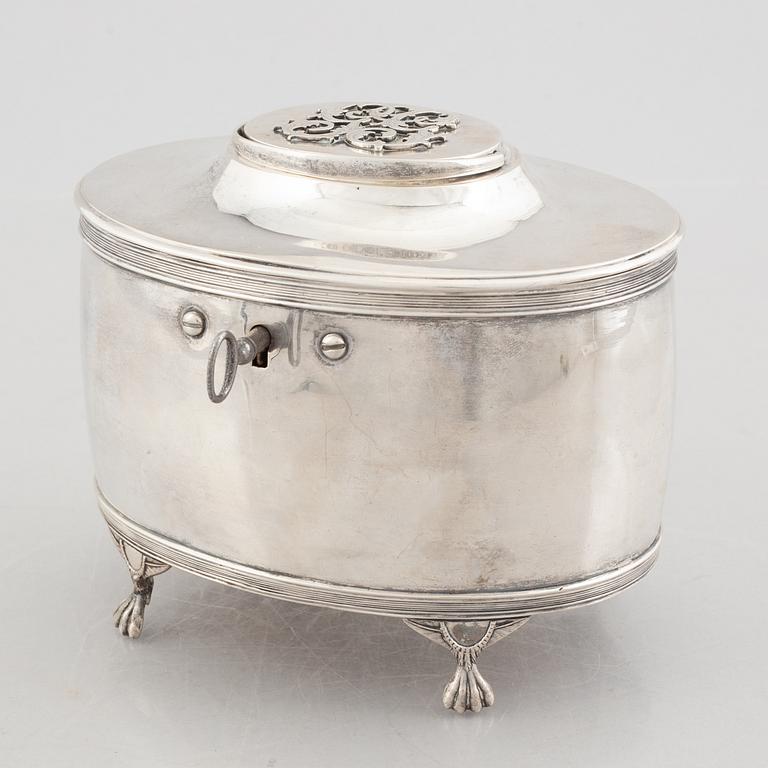 An Empire silver sugar box, mark of Gustaf Folcker, Stockholm 1817.