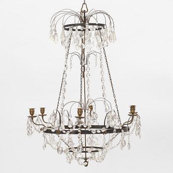 A Gustavian style chandelier, around the year 1900 incorporating older elements.