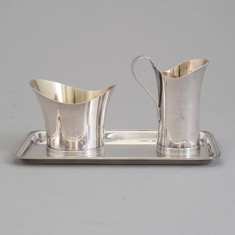 GAB, a silver creamer and sugarbowl with tray, Stockholm, 1961.