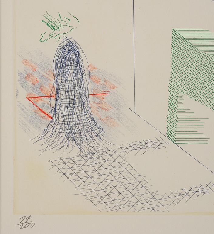 David Hockney, “The Buzzing of the Blue Guitar”, from: The Blue Guitar.