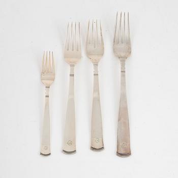 Jacob Ängman, besticksservis, 130 delar. silver "Rosenholm", Stockholm, 1946-1967.