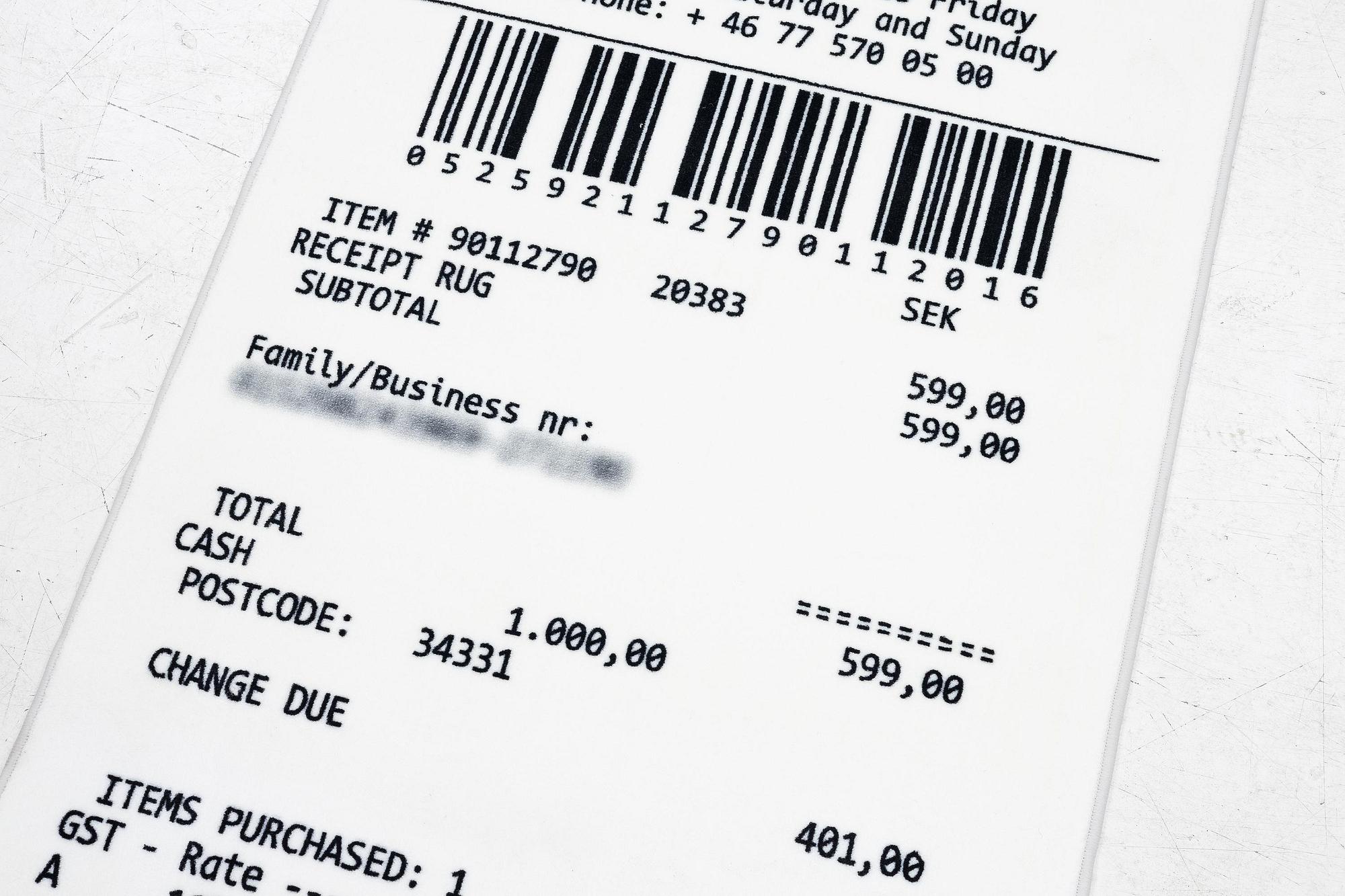 Virgil Abloh, a carpet, 'kvitto' ('Receipt'), IKEA x Virgil Abloh, the 'MARKERAD' collection, c. 200 x 90 cm.